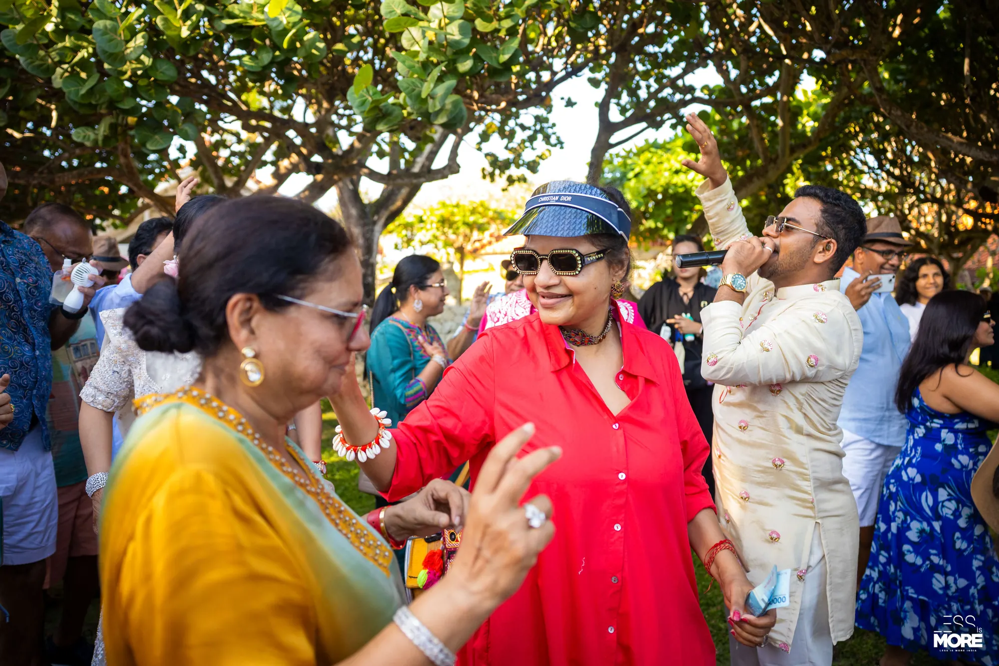 Guests dancing in the garden at Aayush and Shama's wedding in Bali