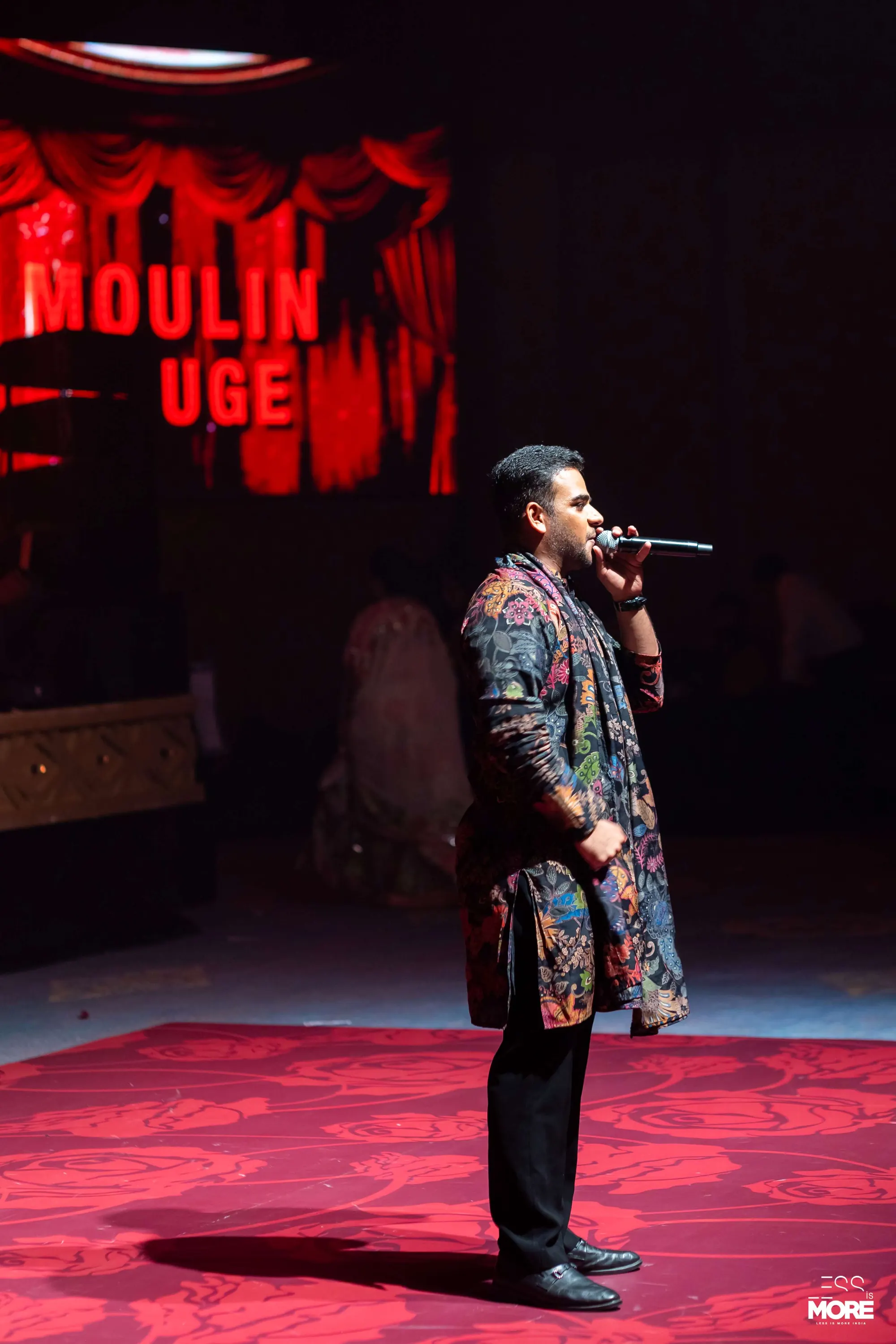 Chirag Vithalani on a Moulin Rouge themed stage at Aayush and Shama's wedding, Bali