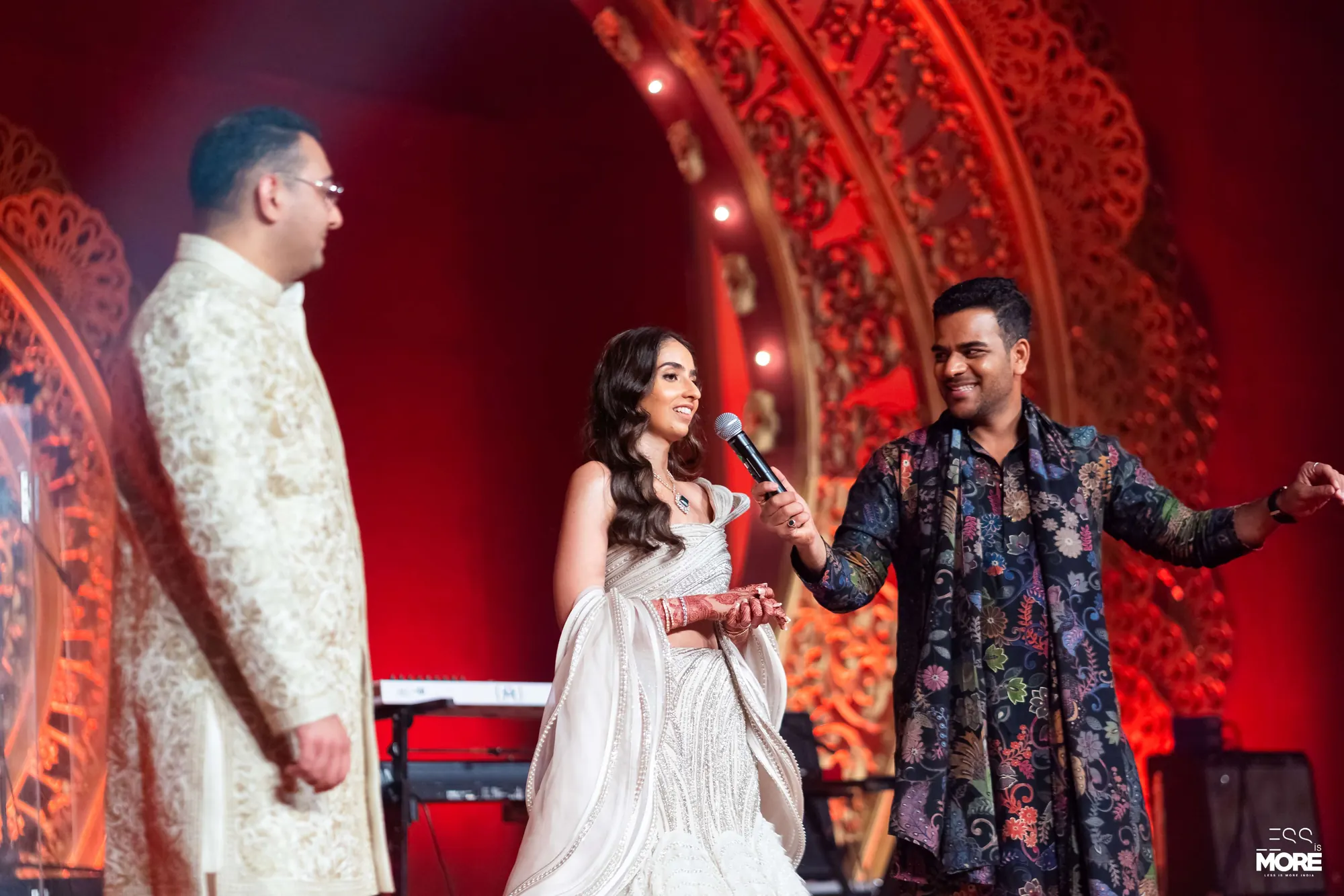 Chirag Vithalani on a red sangeet stage at Aayush and Shama's wedding, Bali
