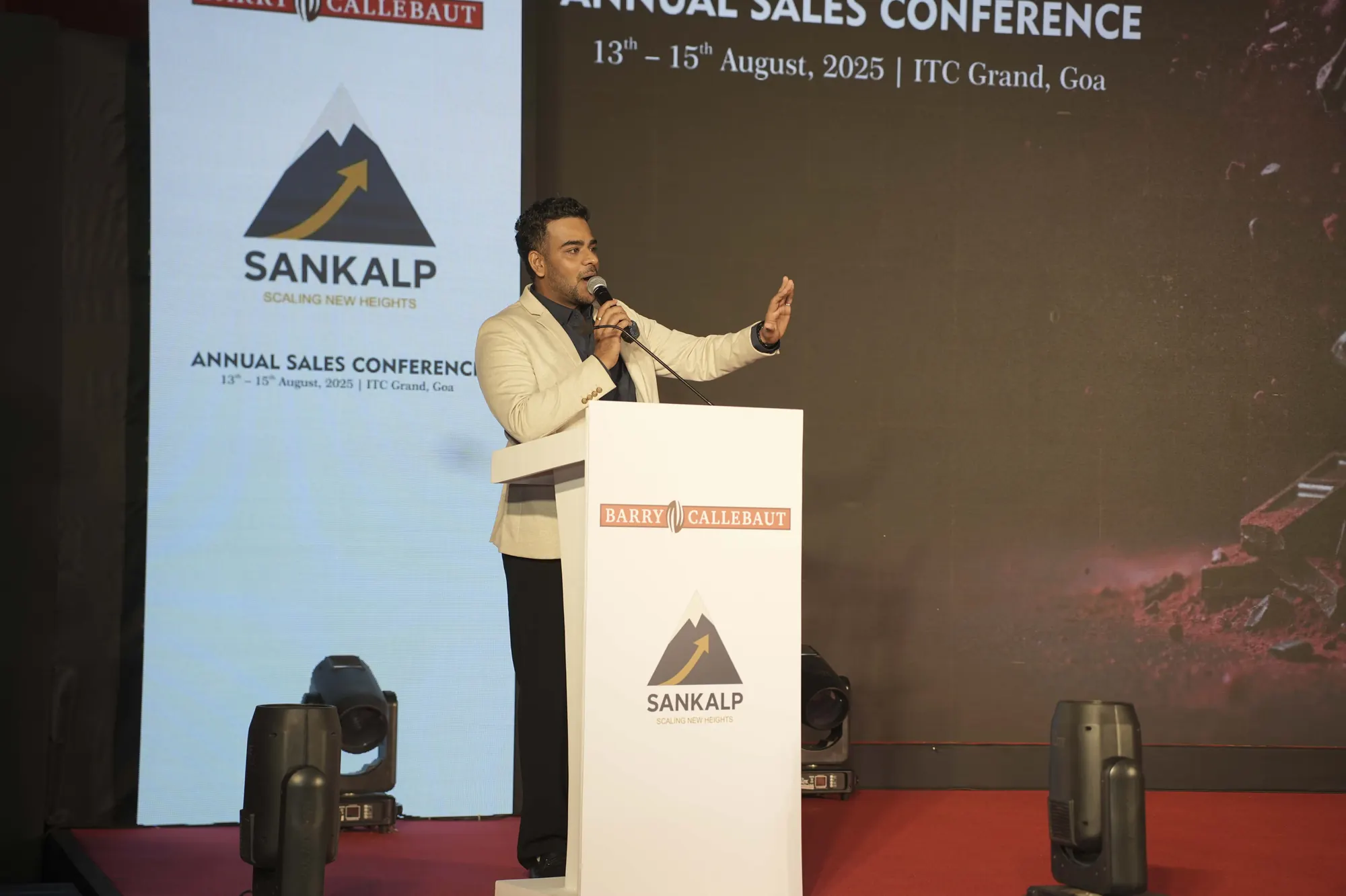 Chirag Vithalani raising the room at Barry Callebaut's Sankalp annual sales conference